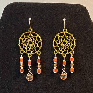 Handmade Chandelier Earrings - Goldstone Dreamcatcher